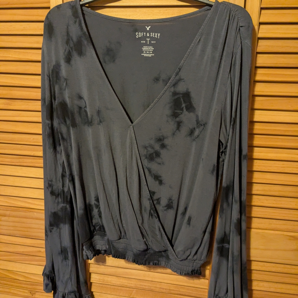 American Eagle Outfitters Gray Tie-Dye Top